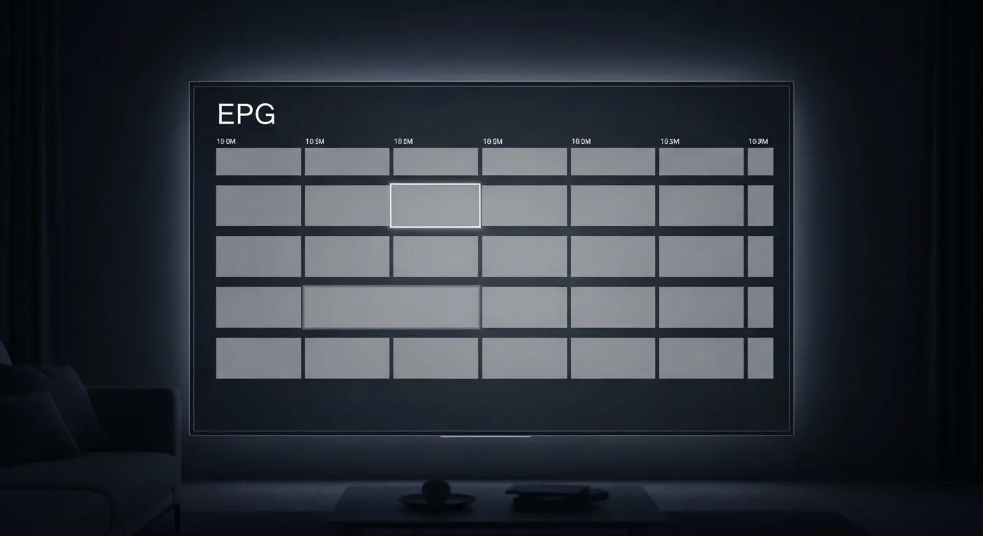 Guide des programmes EPG vide sur une Smart TV - créneaux gris sans informations