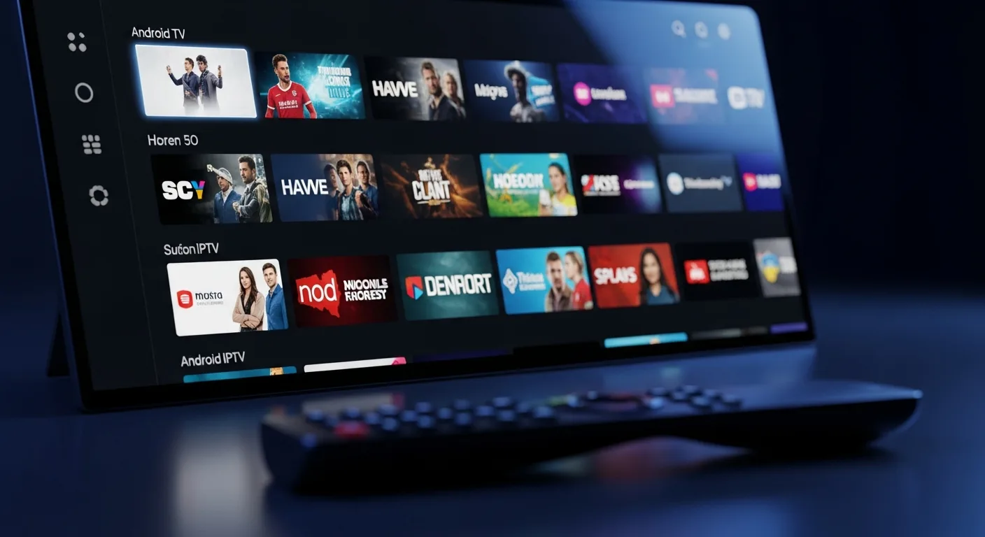 Interface TiviMate sur Android TV avec liste de chaînes IPTV et guide des programmes