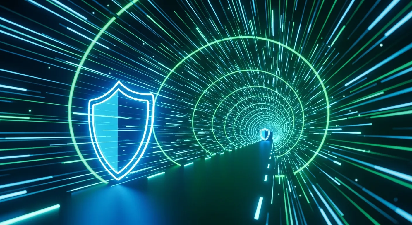 Tunnel VPN chiffré représenté en visualisation numérique pour protéger le trafic IPTV